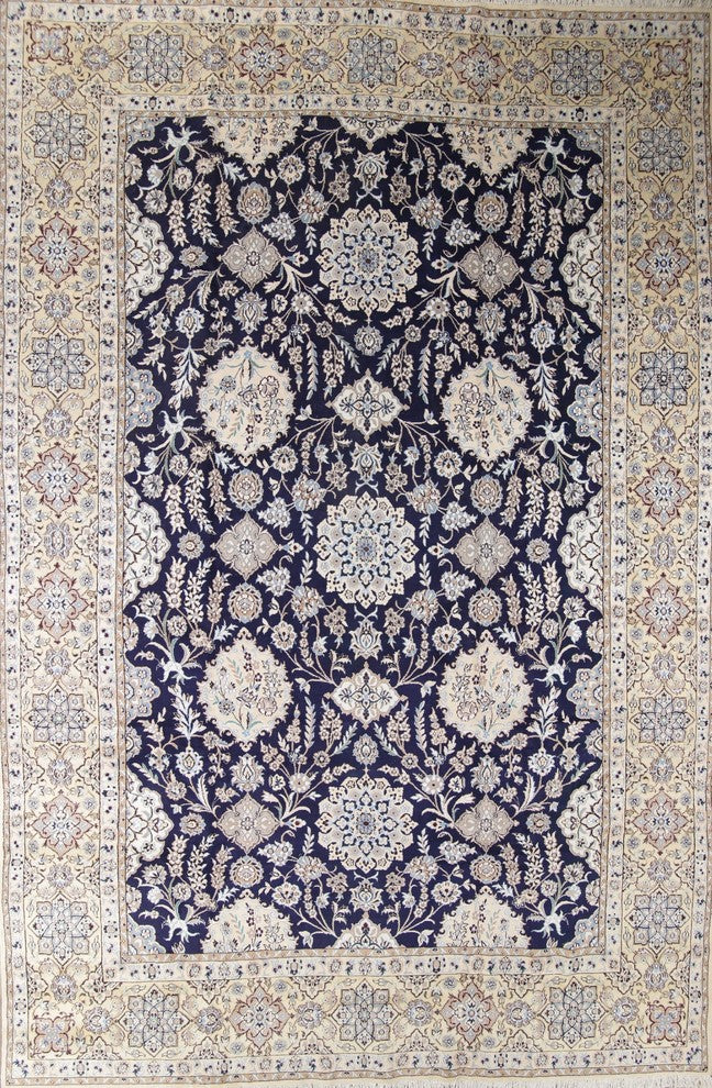 Persian Style Handmade Traditional Nain Oriental Area Rug, Blue, 19'7"X12'11"