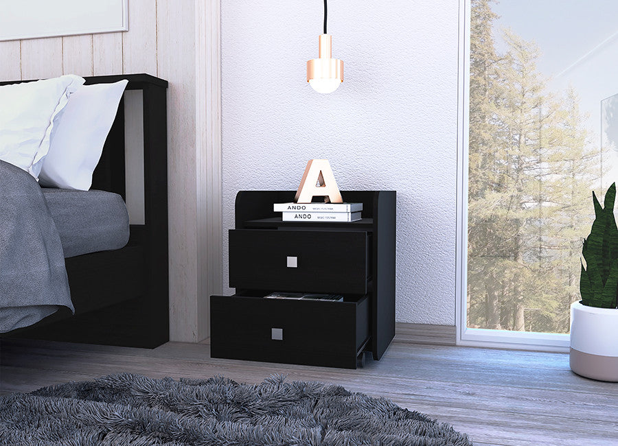 DEPOT E-SHOP Marsella Nightstand, Two Drawers, Superior Top, Metal Handle