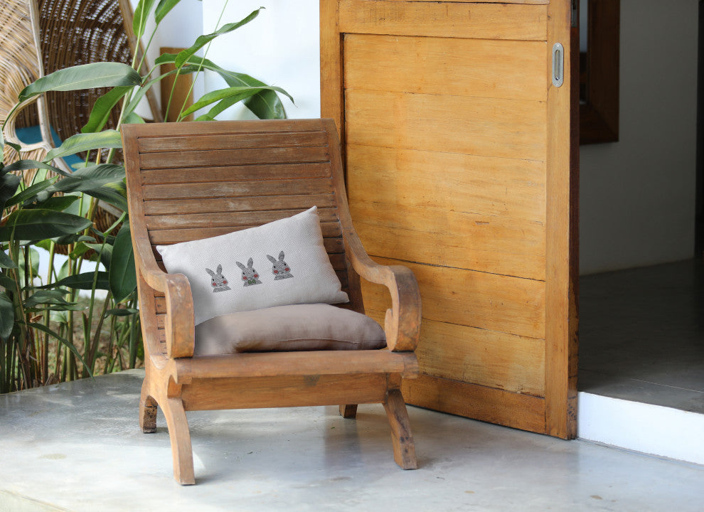 Bunny Triplets Easter Decorative Lumbar Pillow, Laurel Tree Green, 14x20"