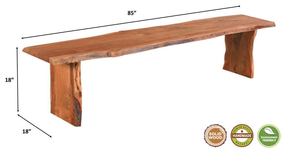 Stafford Live Edge Dining Bench, Chestnut Brown, Seats 4