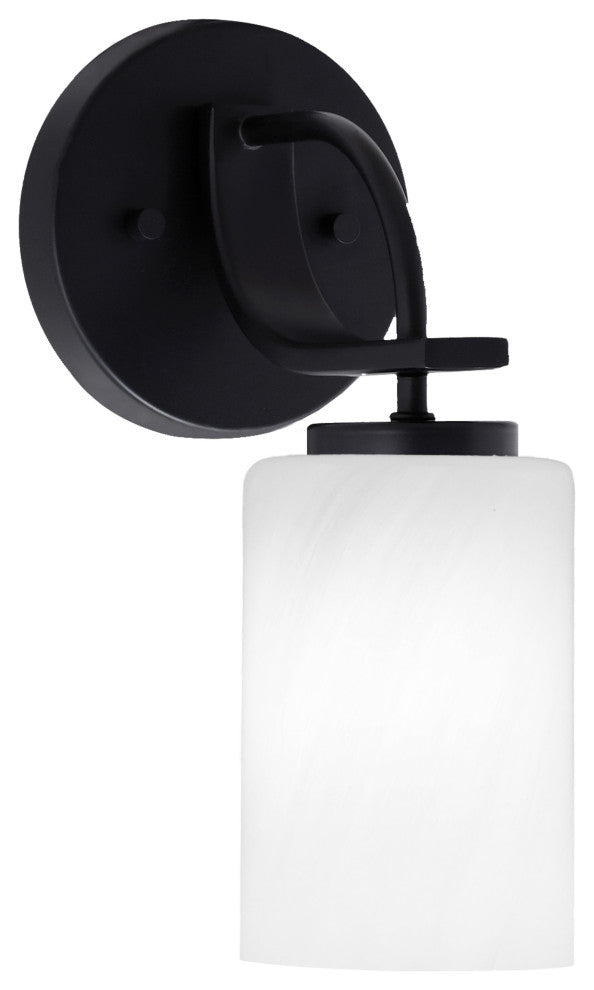 Cavella 1 Light Wall Sconce, Matte Black Finish, 4" White Marble Glass
