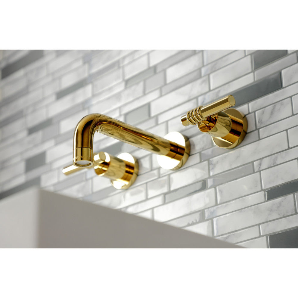 Kingston Brass KS8122ML 2-Handle 8" Wall Mount Bathroom Faucet, Polished Brass