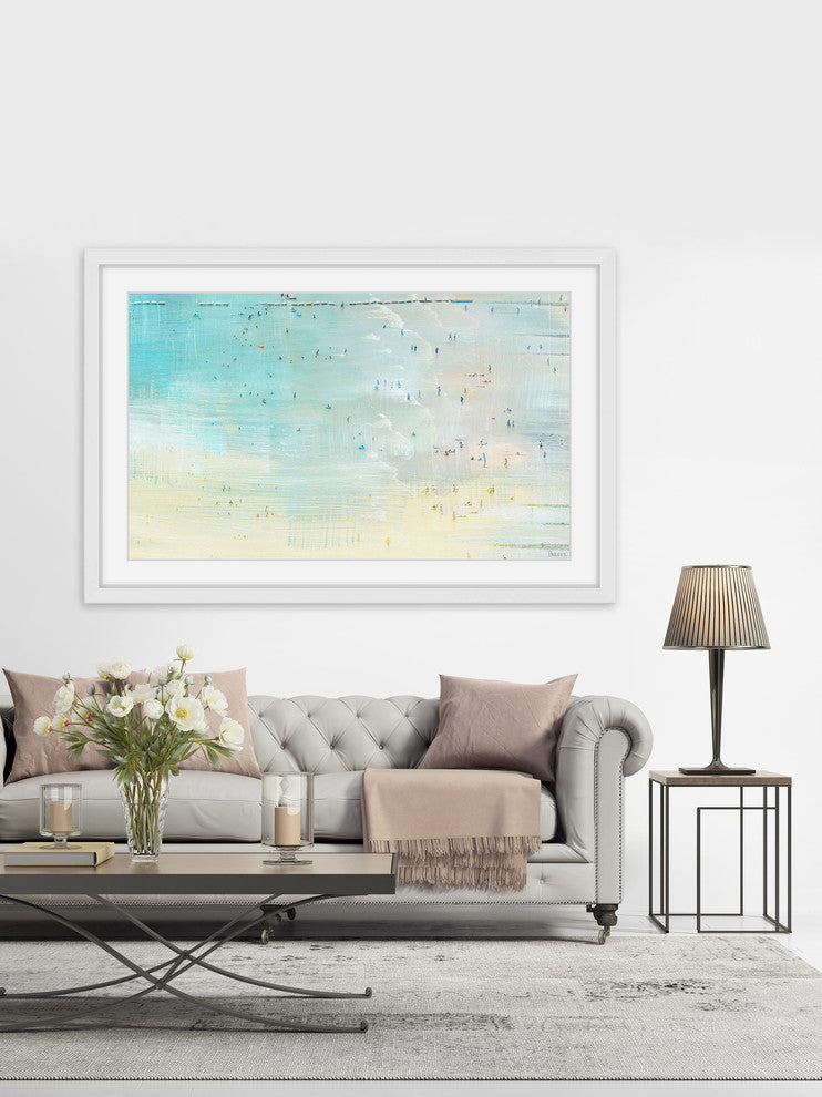 "Distand Beachgoers" Framed Painting Print, 30"x20"