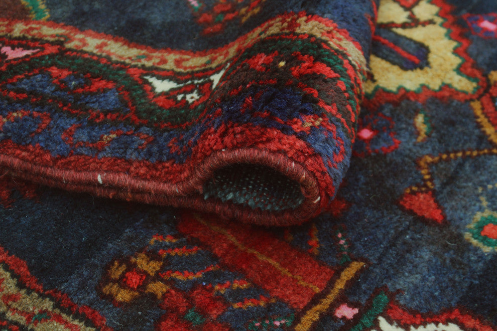 Fine Vintage Distressed Leandro Navy/Burgundy Runner, 3'4x10'2