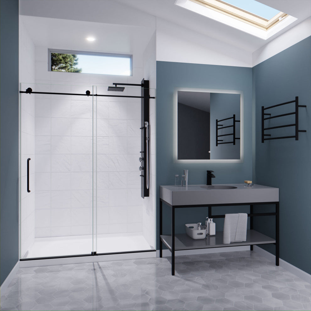 Madam Series 60 in. W x 76 in. H Frameless Sliding Shower Door in Matte Black