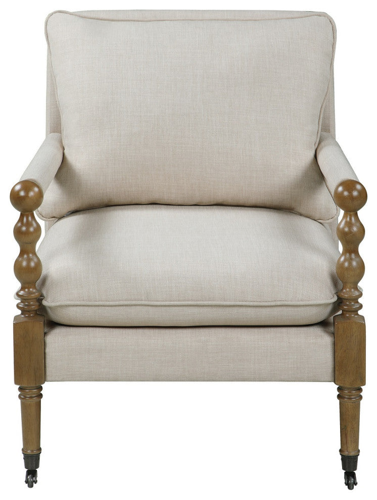 Upholstered Accent Chair With Casters, Beige