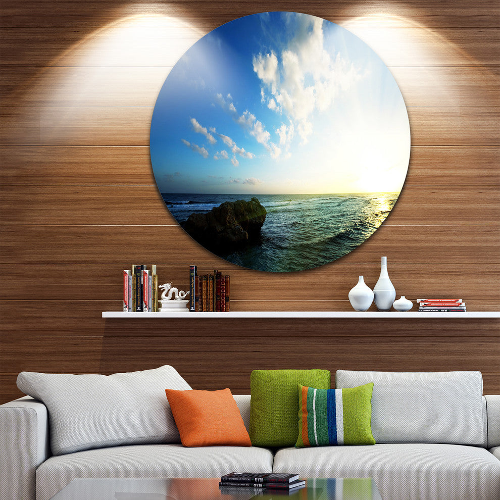 Evening Sea With Calm Waters, Modern Beach Round Wall Art, 23"