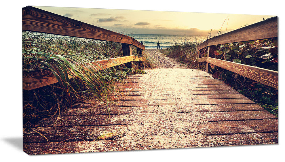 Vintage Wooden Bridge To Seashore, Seashore Canvas Art Print, 32"x16"