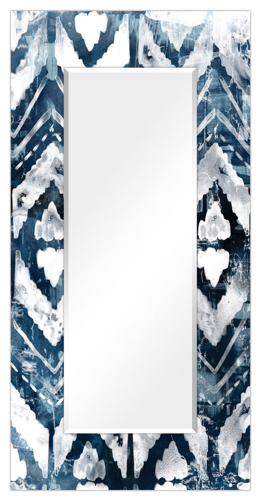 Abstract Rectangular Beveled Mirror on Free Floating Printed Tempered Art Glass