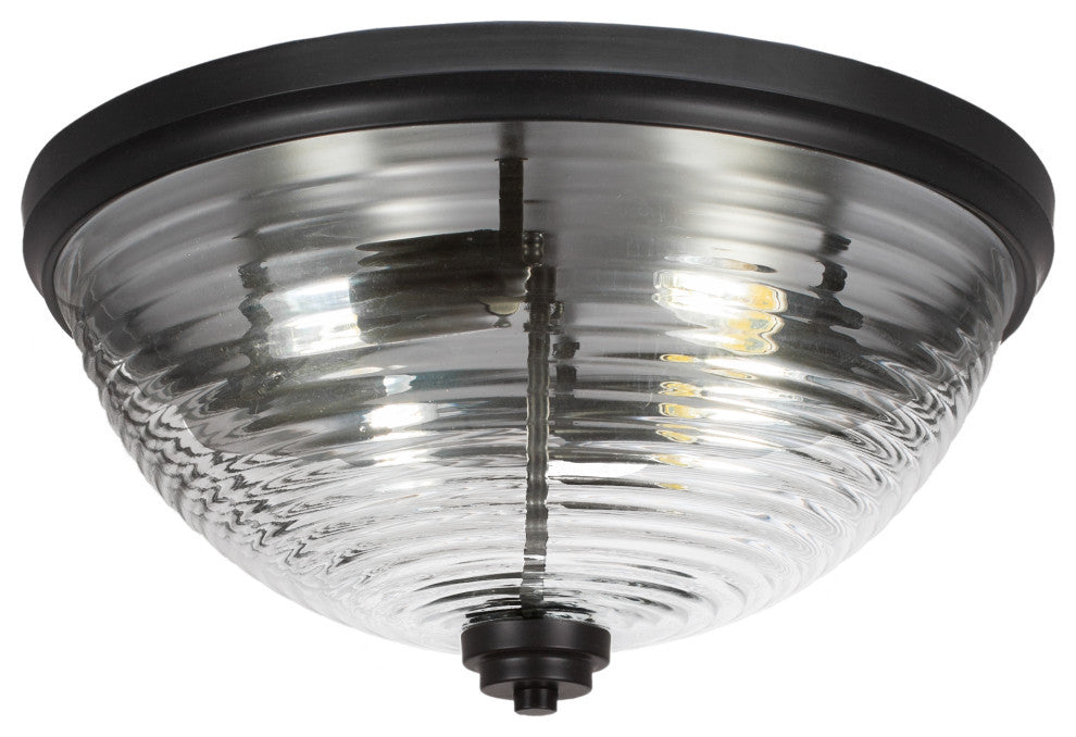 18" 4-Light Flush Mount Light, Matte Black, Clear Ribbed Glass