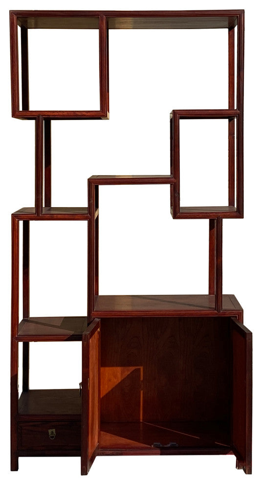 Chinese Light Brown Stain Treasure Display Curio Cabinet Room Divider Hcs7285