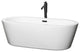 71" Freestanding Bathtub, White, Floor Mounted Faucet, Drain, Trim, Black