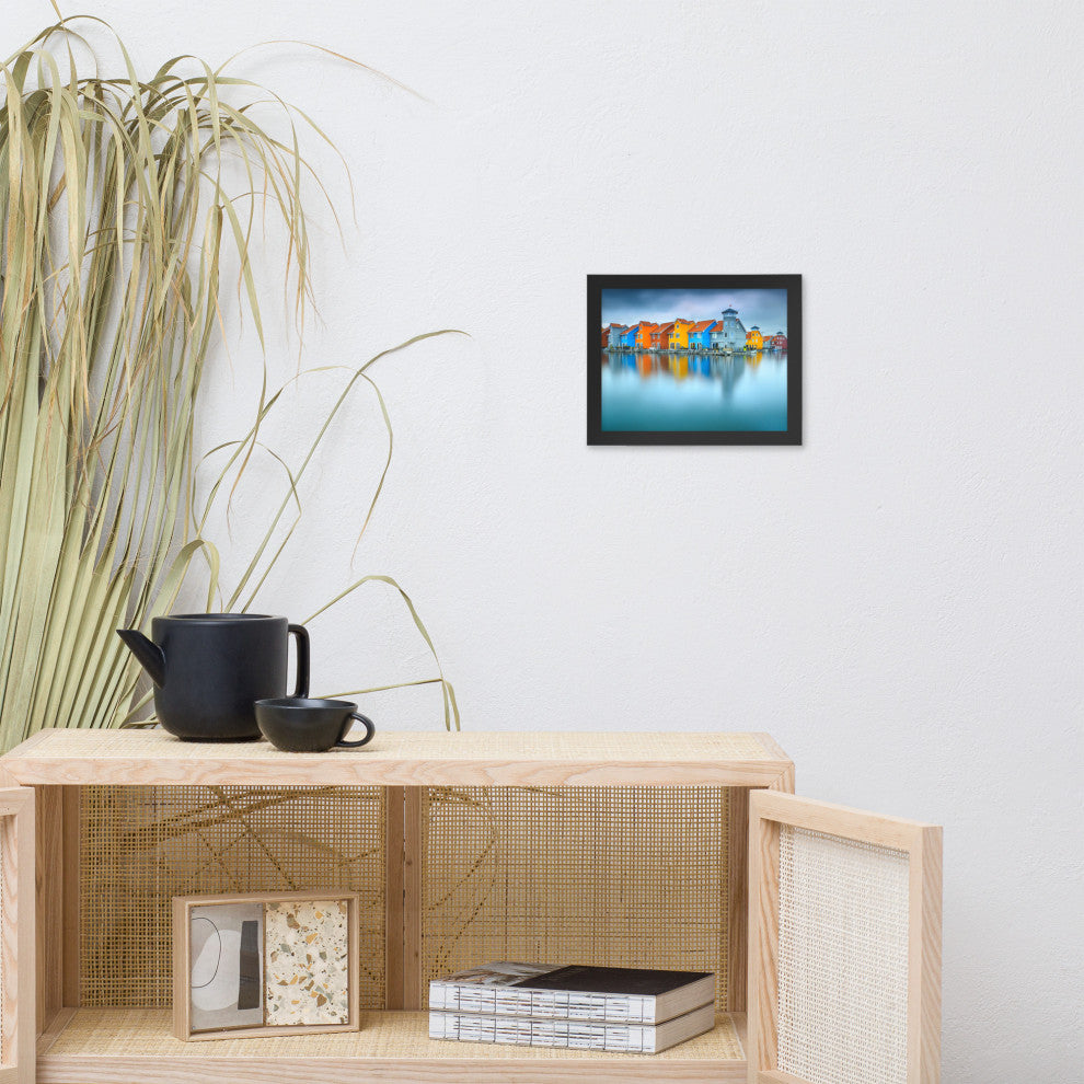 Blue Morning at Waters Edge Landscape Framed Photo Paper Wall Art Prints, Black, 8" X 10"