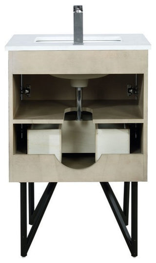 Lancy Modern 24" Rustic Acacia Square Sink Bathroom Vanity Set, Labaro Rose Gold