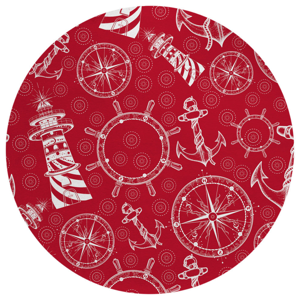 Indoor/Outdoor Harbor HA9 Red Machine Washable 8' x 8' Round Rug