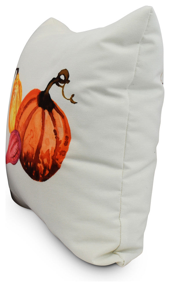 Gourd Pile Cream Fall Print Outdoor Decorative Throw Pillow, 18"