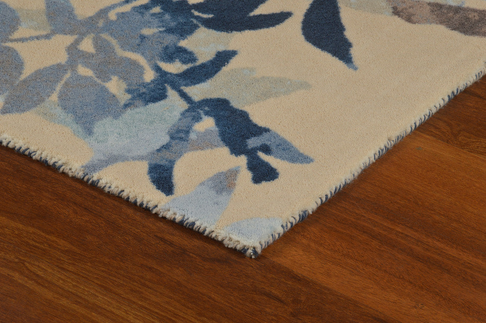 Blue Midnight Garden Modern Floral Area Rug, 5'x7'