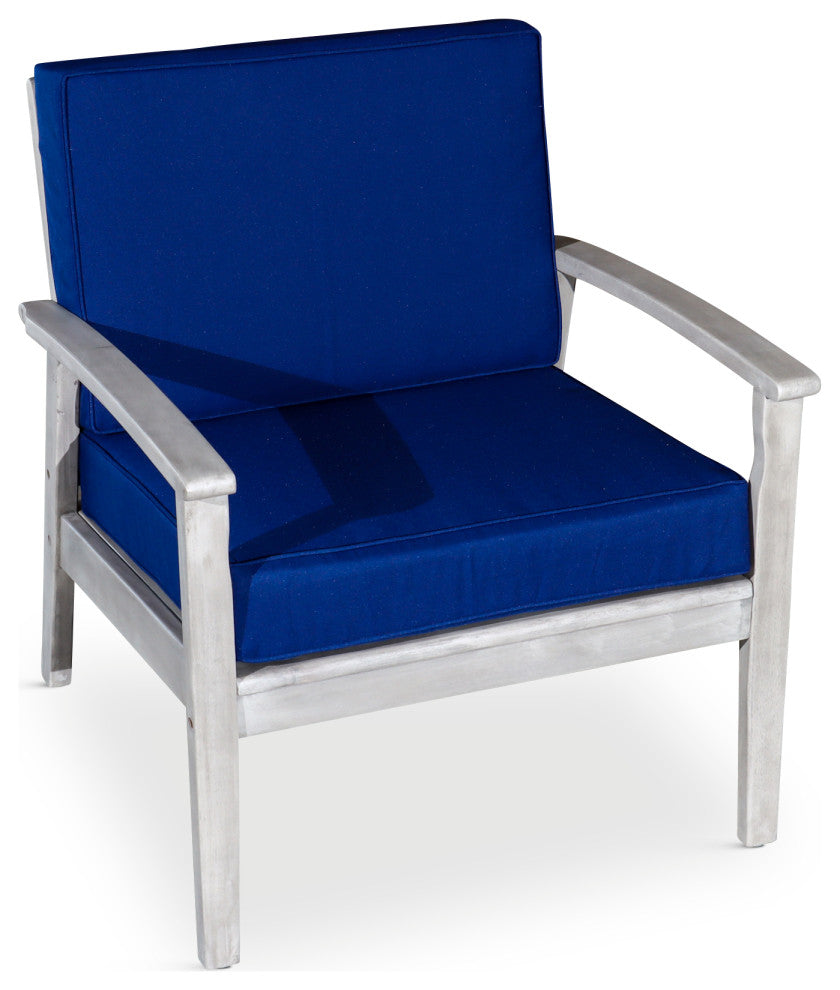 DTY Outdoor Living Longs Peak Eucalyptus Chair W/ Cushions, Silver Gray, Navy