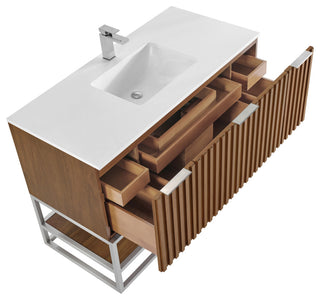 Terra Bathroom Vanity, Walnut/Brushed Nickel, 48", White Quartz Top