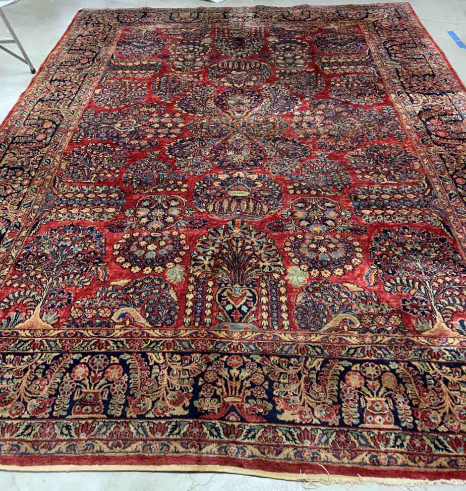 Handmade Antique Persian Sarouk Rug, 9.1'x11.6', 277cmx353cm 1920s