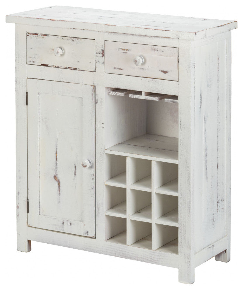 Rustic White Wine Cabinet With Two Drawers