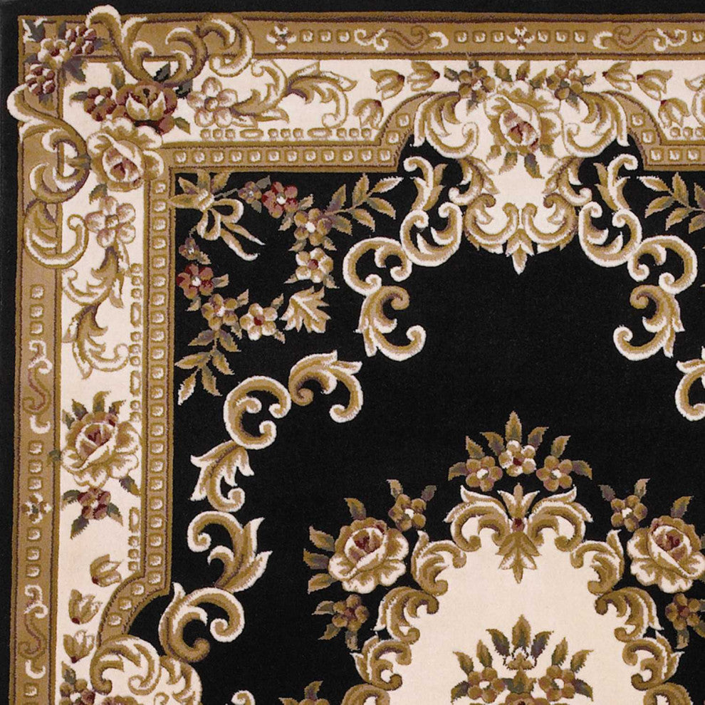 HomeRoots 5' x 8' Black or Ivory Floral Bordered Indoor Area Rug