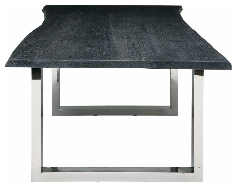 Lyon Dining Table With Polished Stainless Base, Gray Oak, 96"