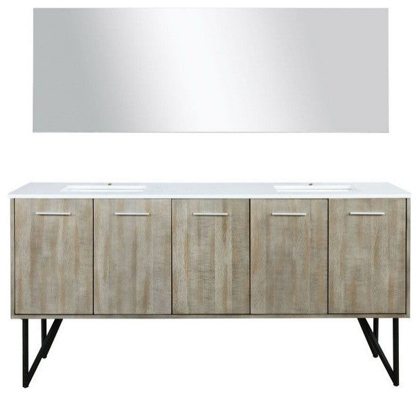Lancy Modern 72" Rustic Acacia Double Sink Bathroom Vanity Set, Labaro Rose Gold