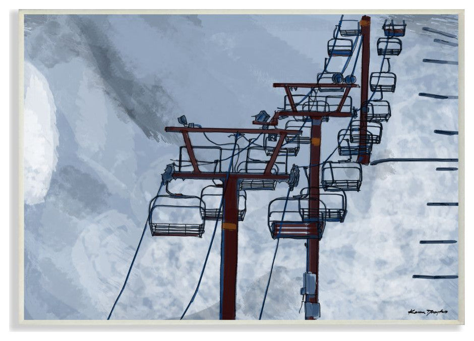 Ski Lift Blue Sky Painting, 10"x15"