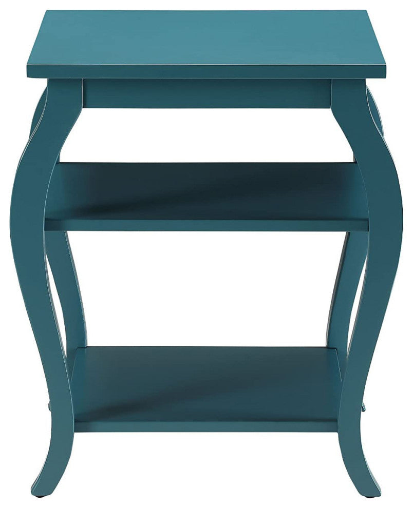 End Table with 2 Lower Shelves, Teal