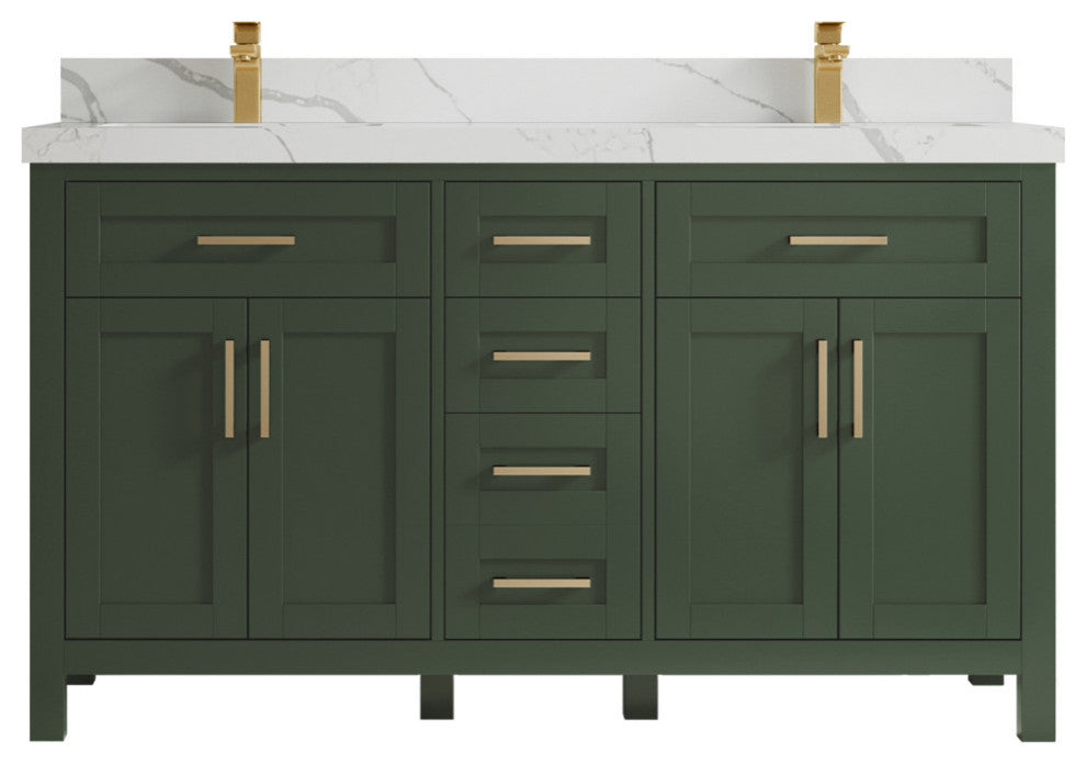 Cambridge 60 Double Bathroom Vanity in Pewter Green 2" Calacatta Laza