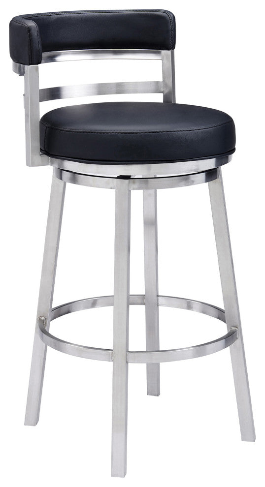 Titana 30" Bar Height Swivel Black Faux Leather Bar Stool