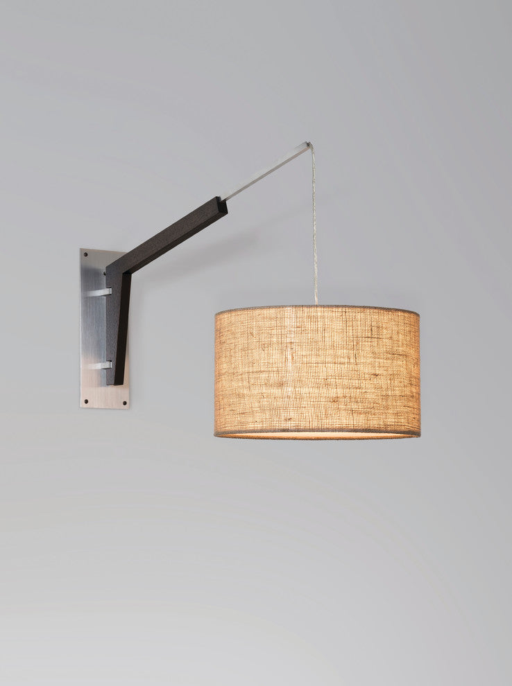 Talea 1-Light Articulate Wall Sconce, Dark Walnut/Burlap Shade, Aluminum Backplate