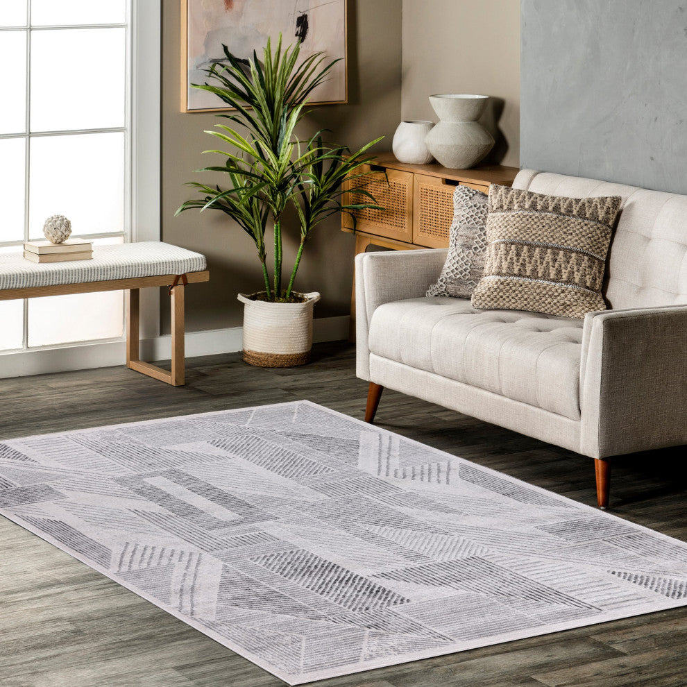 Low-Pile Auden Gray/Ivory Rug, Gray, 8'8"x12'