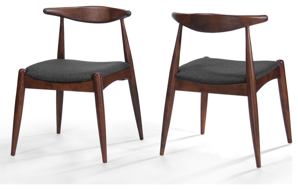 GDF Studio Sandra Mid Century Modern Dining Chairs, Set of 2, Charcoal/Walnut