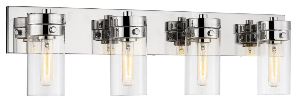 Intersection 4-Light Vanity, Polished Nickel With Clear Glass