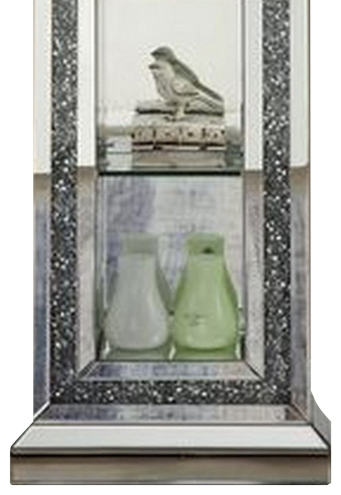 Benzara BM269092 Grandfather Clock With 4 Compartments and Mirror Frame, Silver