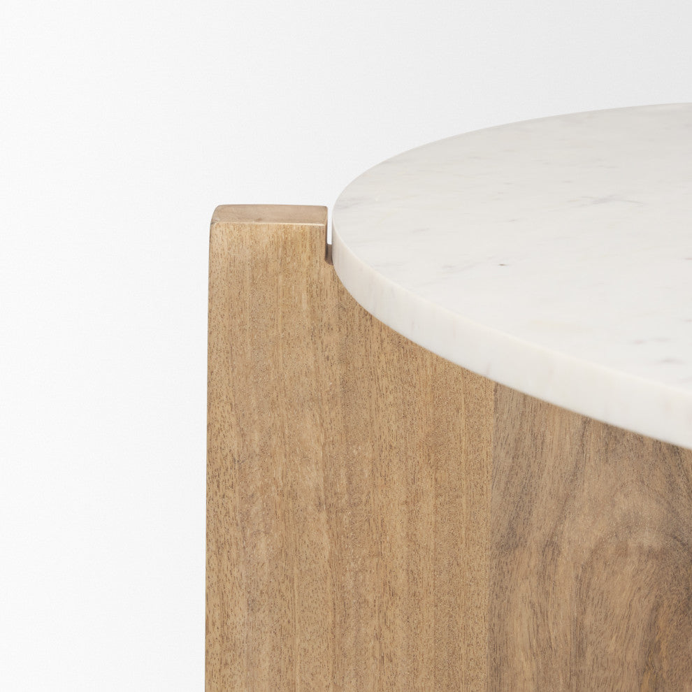 Bianca Light Brown Wood With Round Marble Top Coffee Table