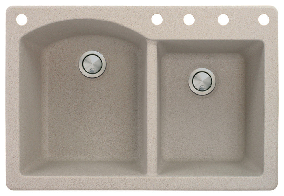 Aversa 33" silQ Granite Double Bowl Kitchen Sink with 5 Holes in Cafe Latte