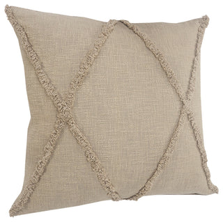 Boho Diamond Tufted Cotton Throw Pillow, Taupe, 20" X 20"