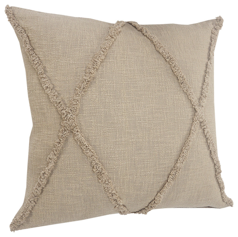 Boho Diamond Tufted Cotton Throw Pillow, Taupe, 20" X 20"