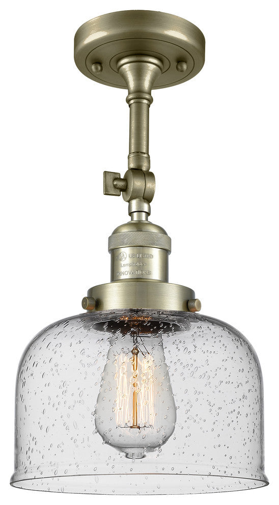 Large Bell 8" Semi-Flush Mount, Antique Brass, Glass: Seedy