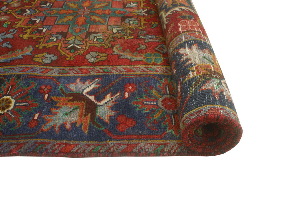 Fine Vintage Distressed Mckenna Red/Navy Runner, 4'5x10'4