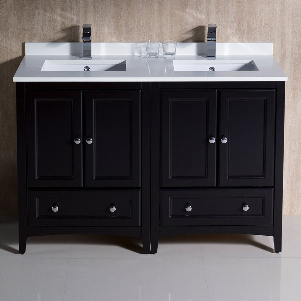 48" Oxford Double Sink Bathroom Cabinet, Base: Espresso, With Top and Sink