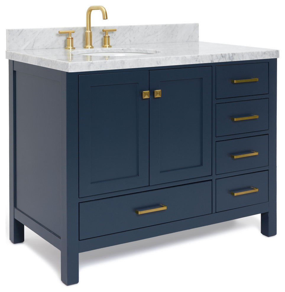 ARIEL Cambridge 43" Left Offset Oval Sink Midnight Blue Vanity, No Mirror