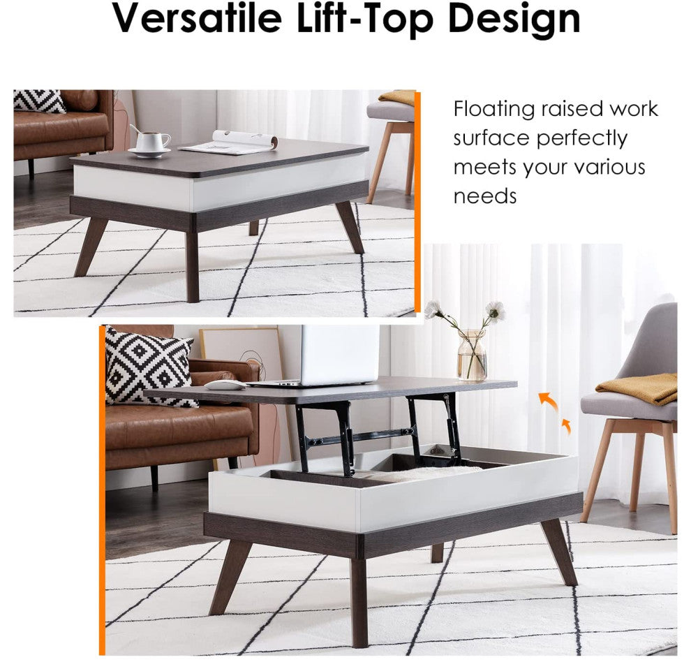 Modern Lift Top Coffee Table for Living Room Reception/Home Office, Charcoal Oak
