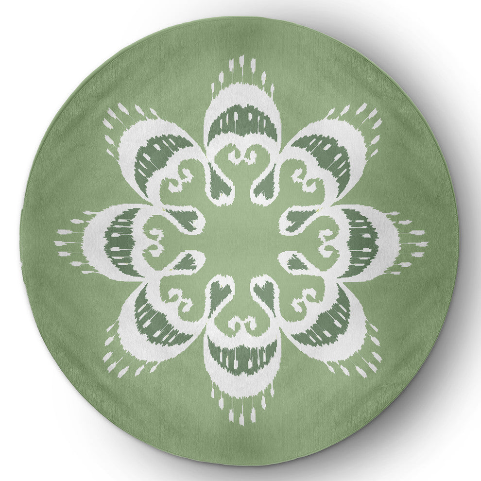 Ikat Mandala Chenille Rug, Sage Green, 5'' Round