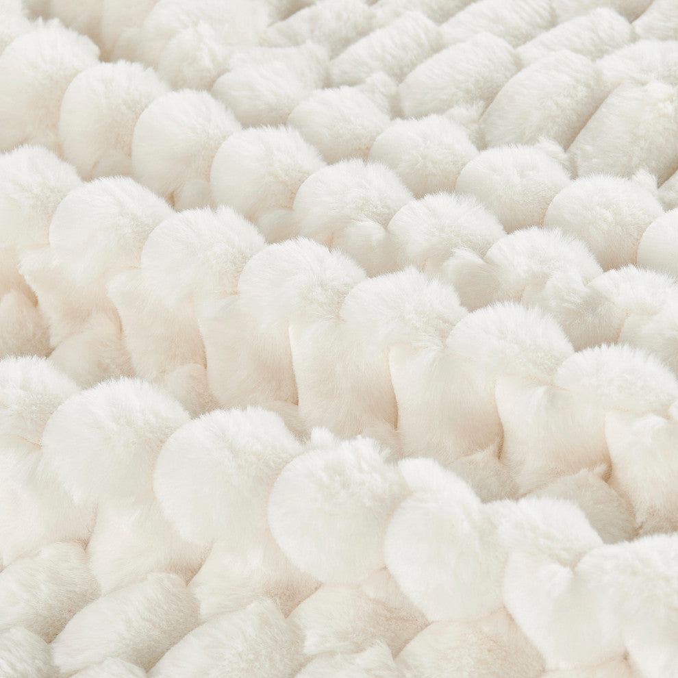 Textured Faux Fur Throw Blanket, Jacquard Hexagon