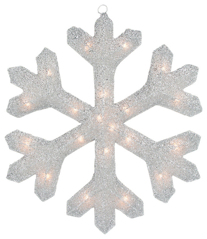 19.5" Lighted Silver Tinsel Snowflake Christmas Yard Art Or Window Decoration
