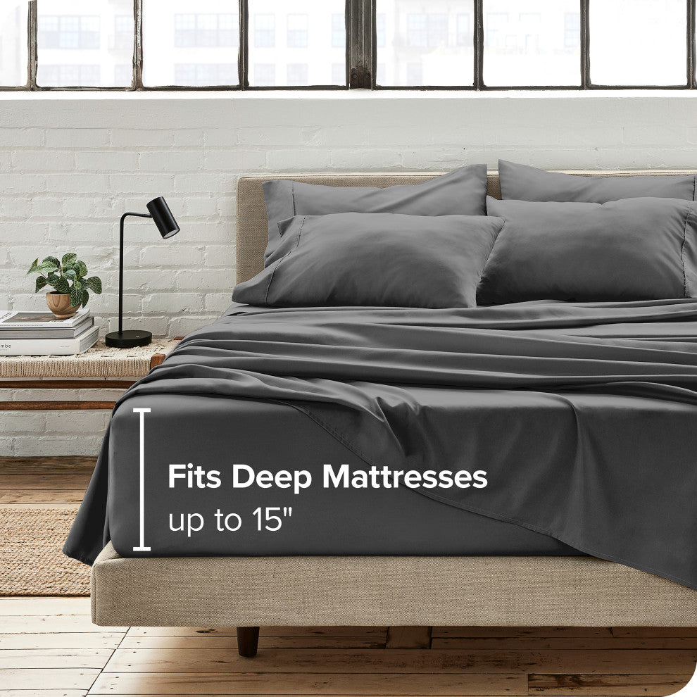 Bare Home 7-Piece Microfiber Sheet Set, Gray, Split King